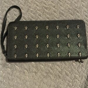 Black Skull Studded Women's Wallet